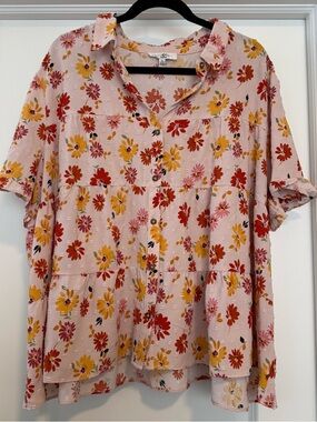 Moa Moa Pink Floral Button-Up Blouse